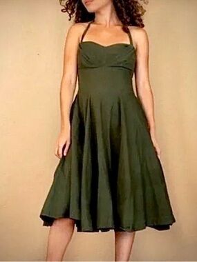 Vtg Anthropologie Girls From Savoy Corduroy Rockabilly Convertible Halter dress